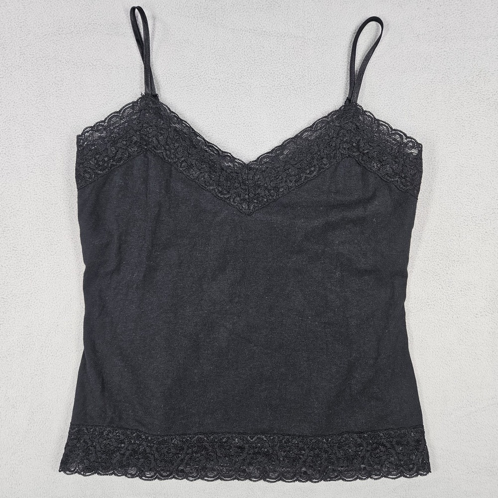 Y2K Lace Cami Womens Small Petite Whimsigoth Fairygoth Coquette Black Trimmed